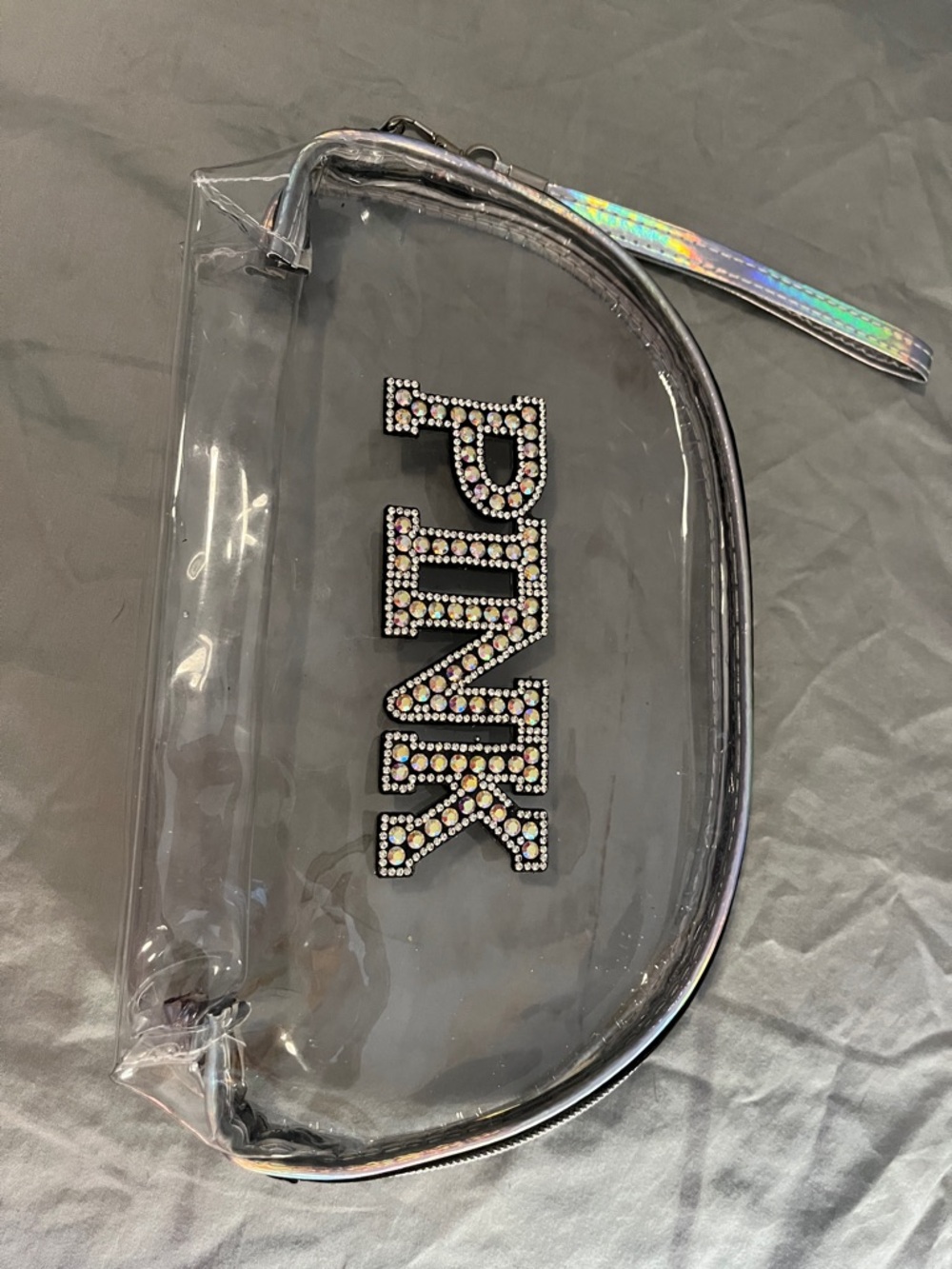 PINK Victoria's Secret Rhinestone Logo Patch in Holographic Crystal on Black